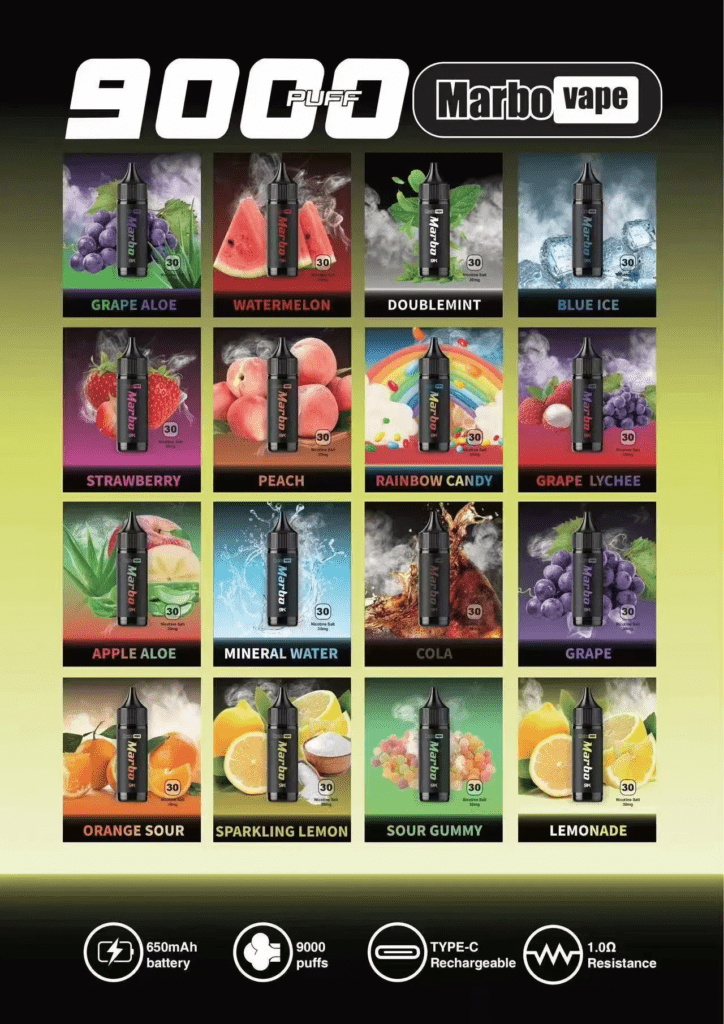 Marbo 9000 拋棄式電子煙口味大全，口味齊全台灣現貨